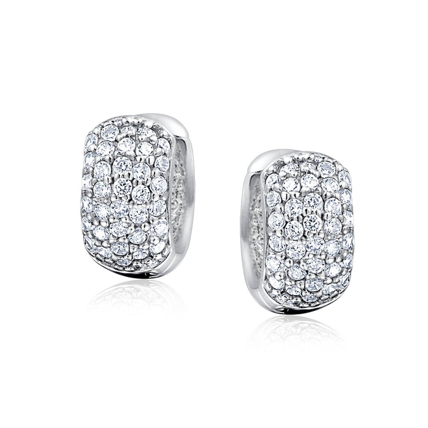 5 Five Row Cubic Zirconia CZ Wide Hoop Earrings Silver Plated - Joyeria Lady