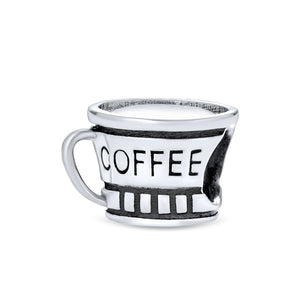 Coffee Lover Cup Latte Travel Mug Charm Bead 925 Sterling Silver - Joyeria Lady