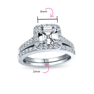 2CT Solitaire Asscher Cut AAA CZ Engagement Ring Set Sterling Silver