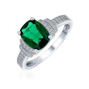 5CT Statement CZ Green Imitation Emerald Cut Engagement Ring Sterling - Joyeria Lady