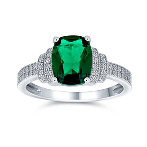 5CT Statement CZ Green Imitation Emerald Cut Engagement Ring Sterling