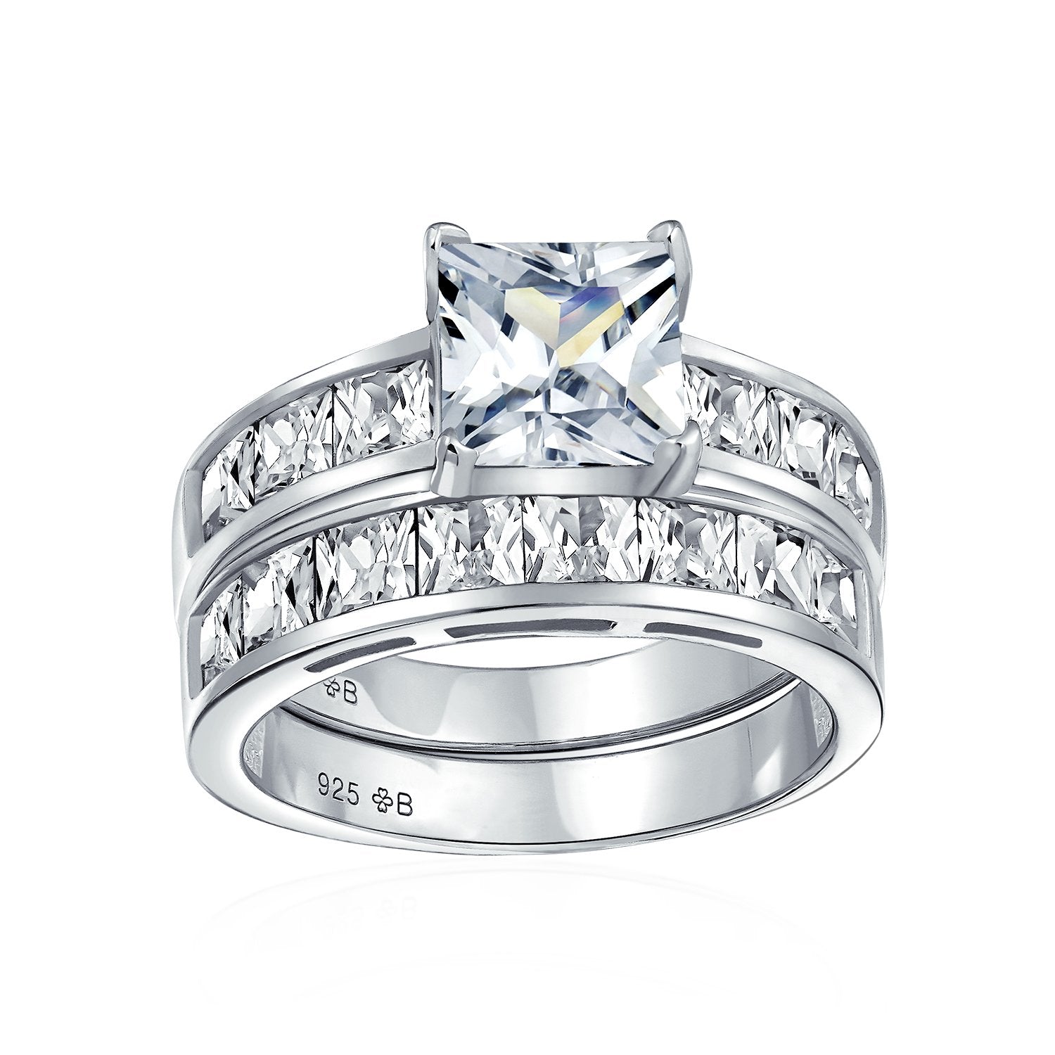 2CT Solitaire AAA CZ Band Engagement Wedding Ring Set Sterling Silver - Joyeria Lady