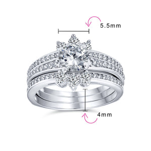 1.5CT Solitaire AA CZ Halo Engagement Wedding Ring Set Sterling Silver