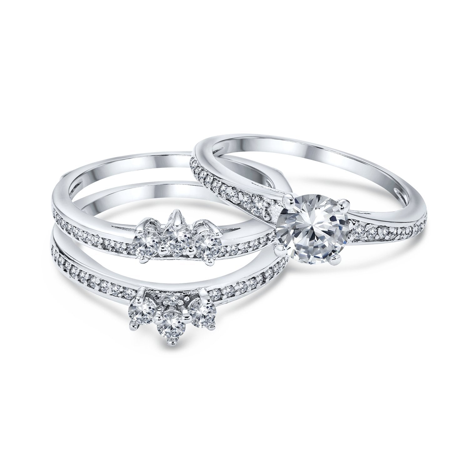 1.5CT Solitaire AA CZ Halo Engagement Wedding Ring Set Sterling Silver - Joyeria Lady