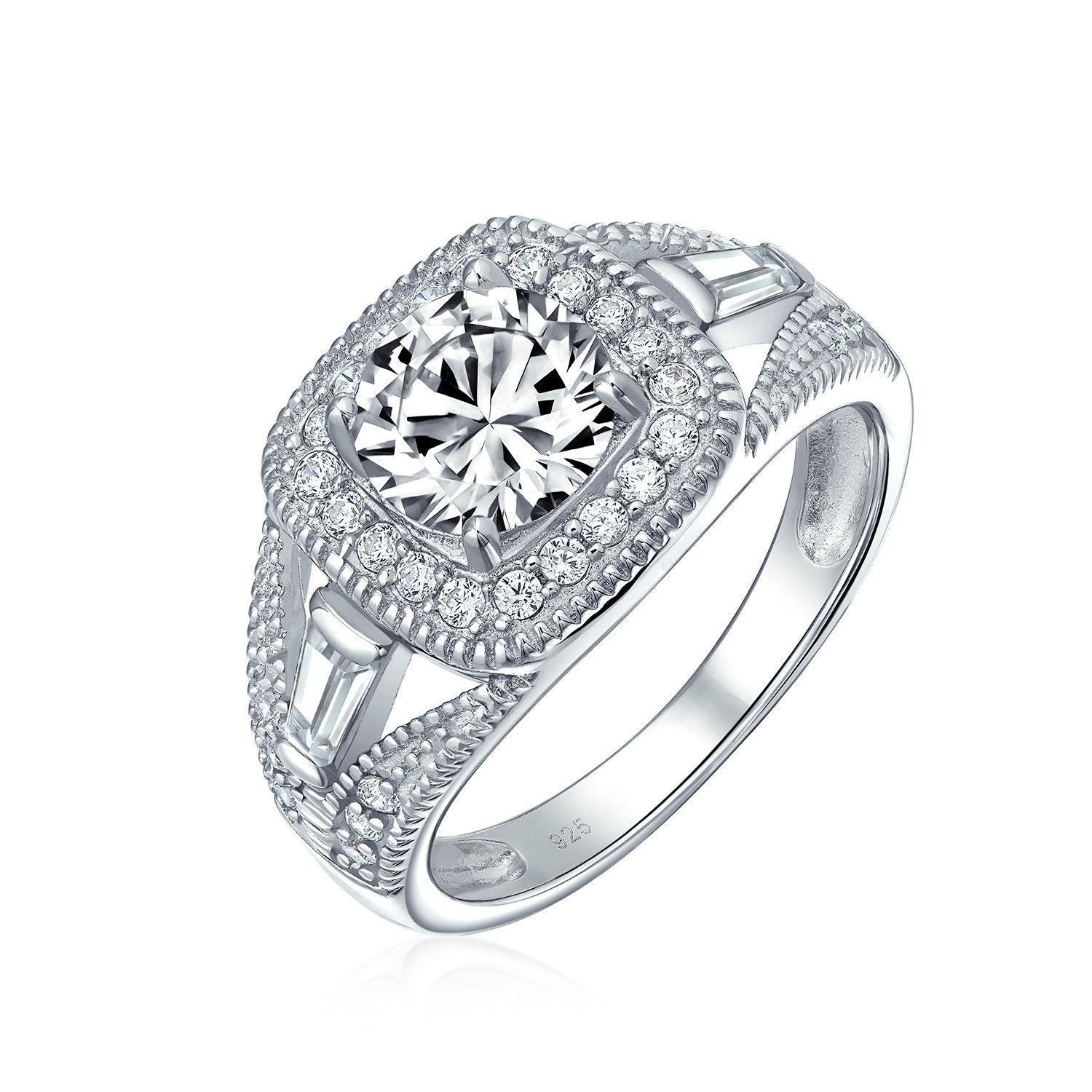 2CT Cushion Cut Solitaire 925 Sterling Silver Halo CZ Engagement Ring - Joyeria Lady