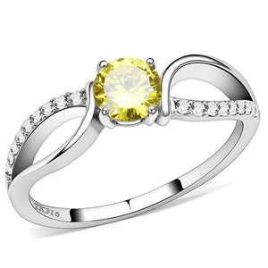 DA005 - High polished (no plating) Stainless Steel Ring with AAA Grade CZ  in Topaz - Joyeria Lady