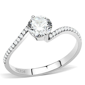 DA006 - High polished (no plating) Stainless Steel Ring with AAA Grade CZ  in Clear - Joyeria Lady