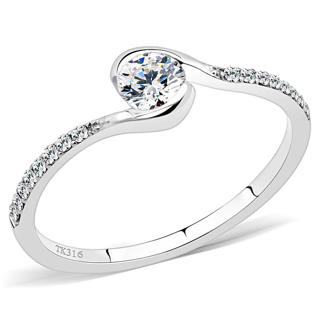 DA007 - High polished (no plating) Stainless Steel Ring with AAA Grade CZ  in Clear - Joyeria Lady