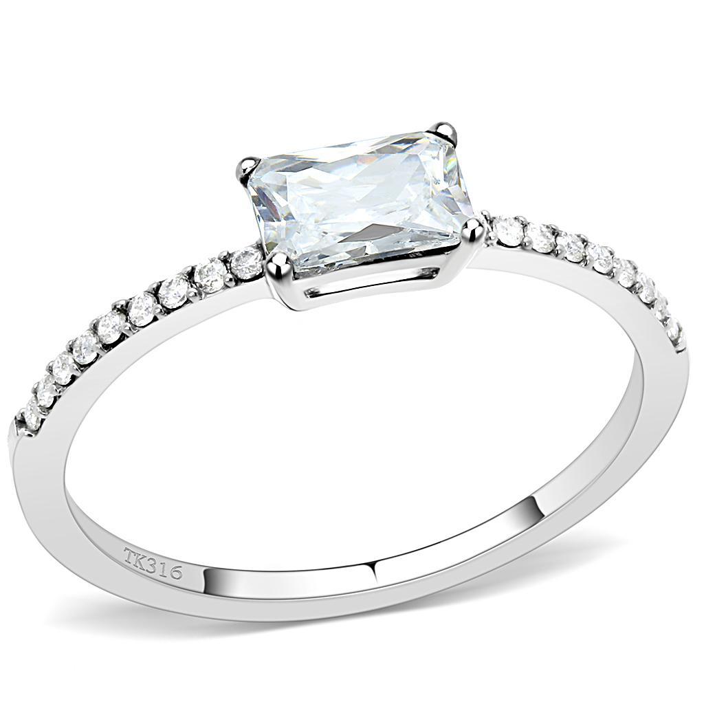DA009 - High polished (no plating) Stainless Steel Ring with Cubic  in Clear - Joyeria Lady