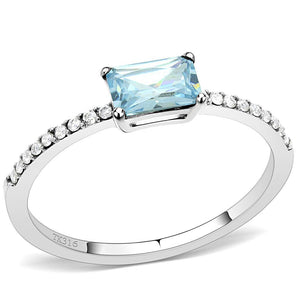 DA011 - High polished (no plating) Stainless Steel Ring with AAA Grade CZ  in Sea Blue - Joyeria Lady