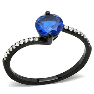 DA012 - IP Black(Ion Plating) Stainless Steel Ring with Synthetic Spinel in London Blue - Joyeria Lady