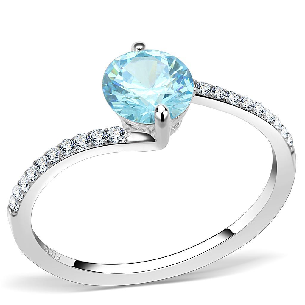 DA014 - High polished (no plating) Stainless Steel Ring with AAA Grade CZ  in Sea Blue - Joyeria Lady