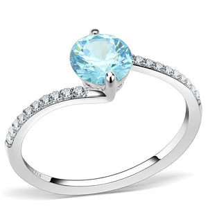 DA014 - High polished (no plating) Stainless Steel Ring with AAA Grade CZ  in Sea Blue - Joyeria Lady