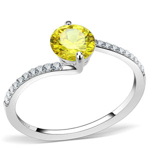 DA015 - High polished (no plating) Stainless Steel Ring with AAA Grade CZ  in Topaz - Joyeria Lady