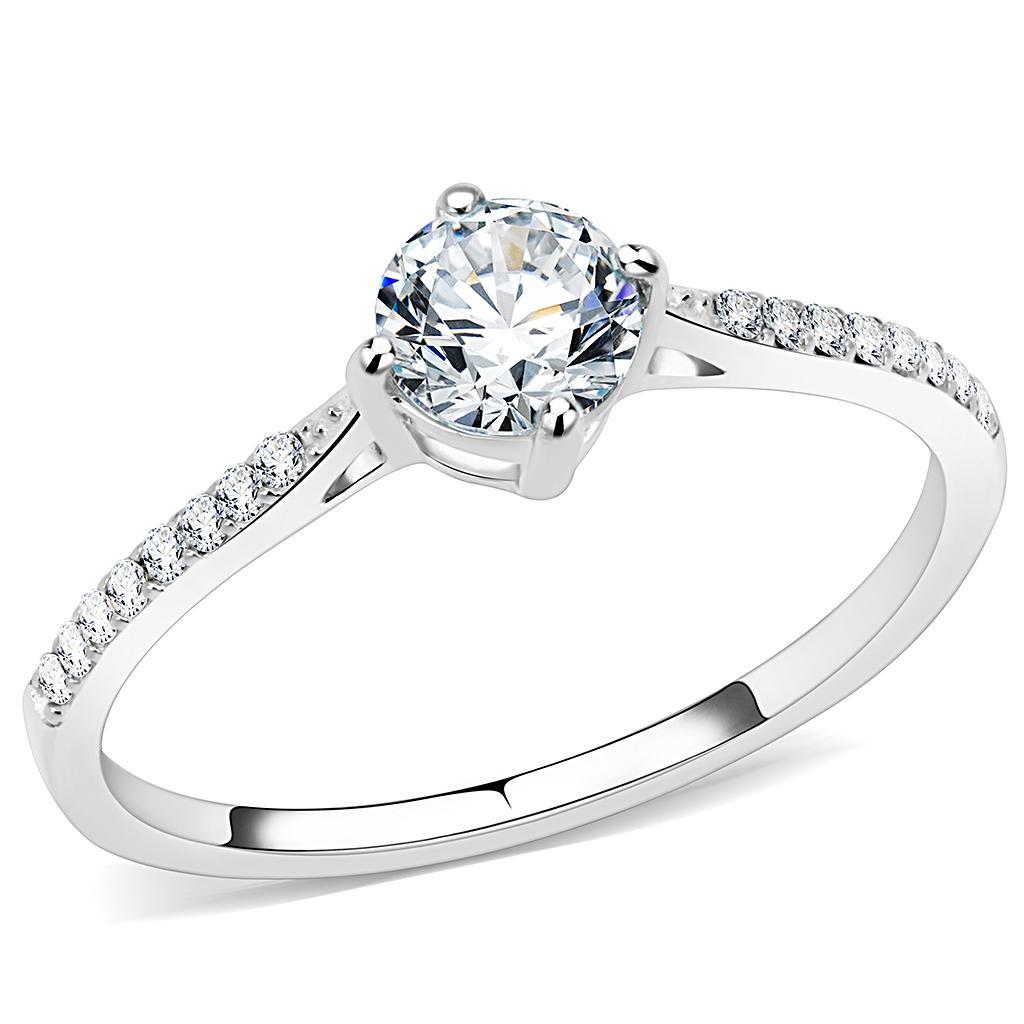 DA018 - High polished (no plating) Stainless Steel Ring with AAA Grade CZ  in Clear - Joyeria Lady