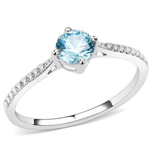DA019 - High polished (no plating) Stainless Steel Ring with AAA Grade CZ  in Sea Blue - Joyeria Lady