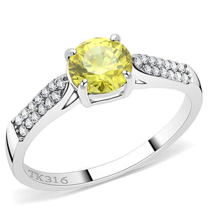 DA021 - High polished (no plating) Stainless Steel Ring with AAA Grade CZ  in Topaz - Joyeria Lady
