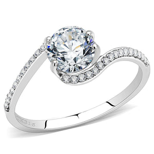 DA023 - High polished (no plating) Stainless Steel Ring with AAA Grade CZ  in Clear - Joyeria Lady