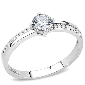 DA025 - High polished (no plating) Stainless Steel Ring with AAA Grade CZ  in Clear - Joyeria Lady