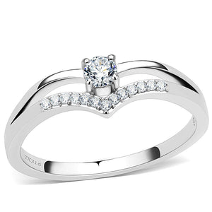 DA030 - High polished (no plating) Stainless Steel Ring with AAA Grade CZ  in Clear - Joyeria Lady