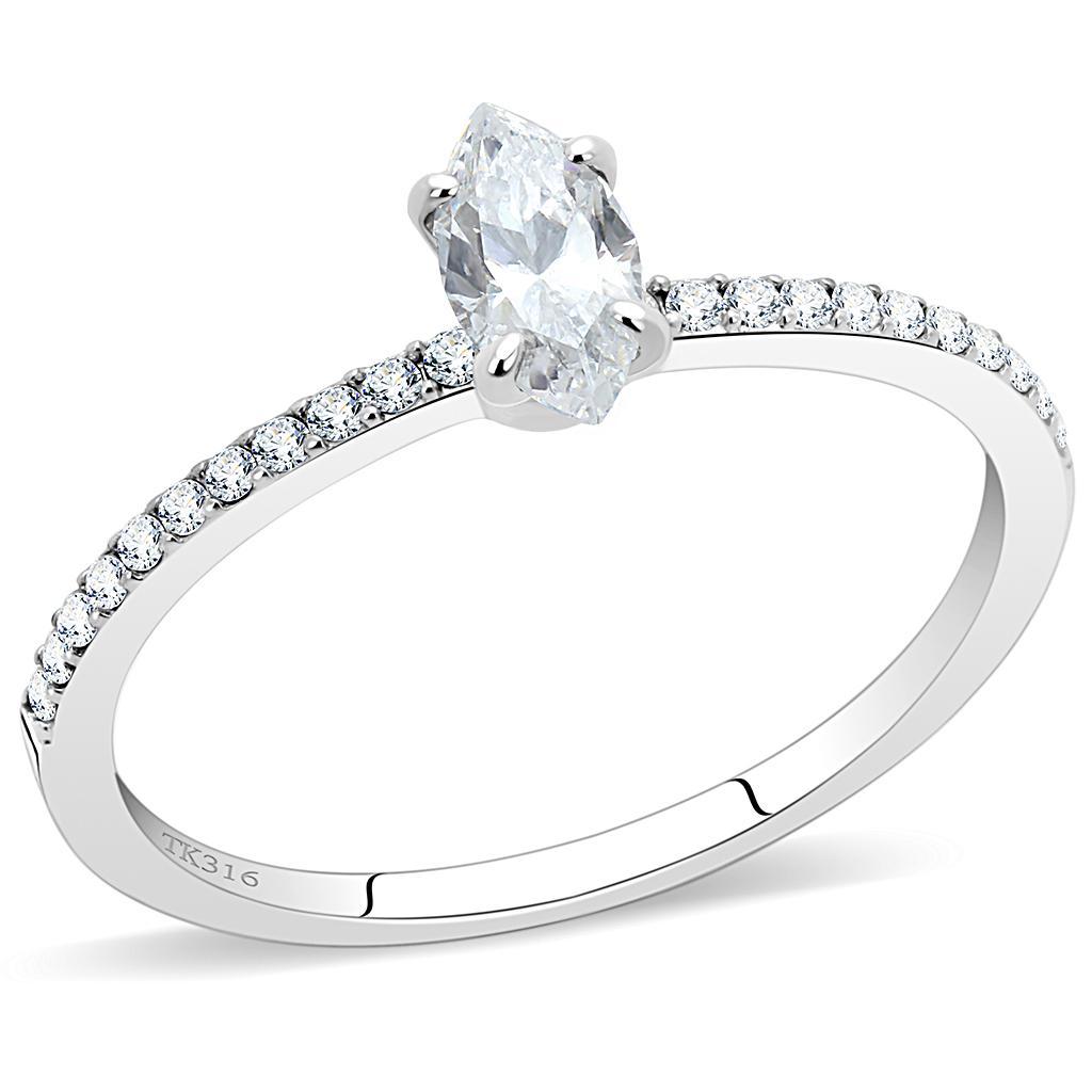 DA031 - High polished (no plating) Stainless Steel Ring with Cubic  in Clear - Joyeria Lady