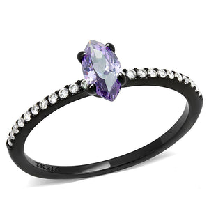 DA032 - IP Black(Ion Plating) Stainless Steel Ring with AAA Grade CZ  in Amethyst - Joyeria Lady