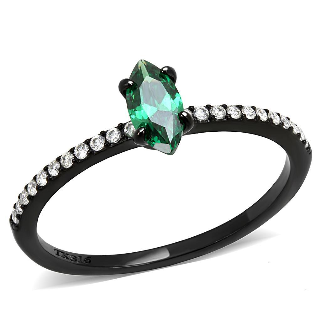 DA033 - IP Black(Ion Plating) Stainless Steel Ring with AAA Grade CZ  in Emerald - Joyeria Lady