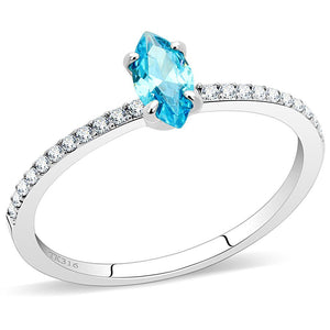 DA034 - High polished (no plating) Stainless Steel Ring with AAA Grade CZ  in Sea Blue - Joyeria Lady