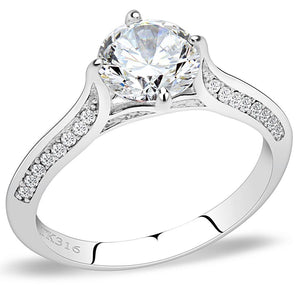 DA036 - High polished (no plating) Stainless Steel Ring with AAA Grade CZ  in Clear - Joyeria Lady