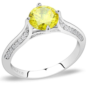 DA037 - High polished (no plating) Stainless Steel Ring with AAA Grade CZ  in Topaz - Joyeria Lady