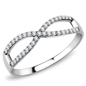 DA041 - High polished (no plating) Stainless Steel Ring with AAA Grade CZ  in Clear - Joyeria Lady