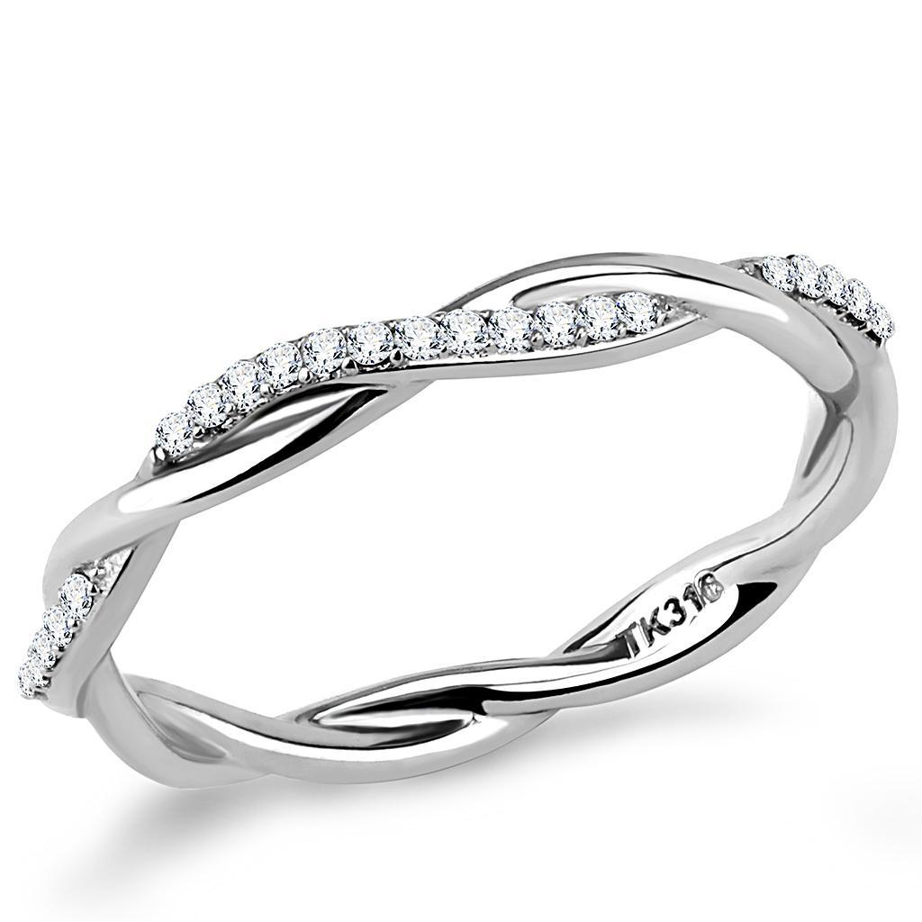 DA042 - High polished (no plating) Stainless Steel Ring with AAA Grade CZ  in Clear - Joyeria Lady