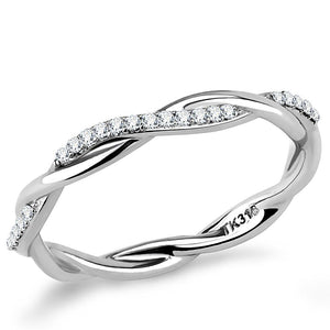 DA042 - High polished (no plating) Stainless Steel Ring with AAA Grade CZ  in Clear - Joyeria Lady