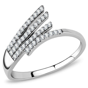 DA043 - High polished (no plating) Stainless Steel Ring with AAA Grade CZ  in Clear - Joyeria Lady