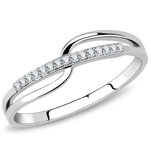 DA045 - High polished (no plating) Stainless Steel Ring with AAA Grade CZ  in Clear - Joyeria Lady