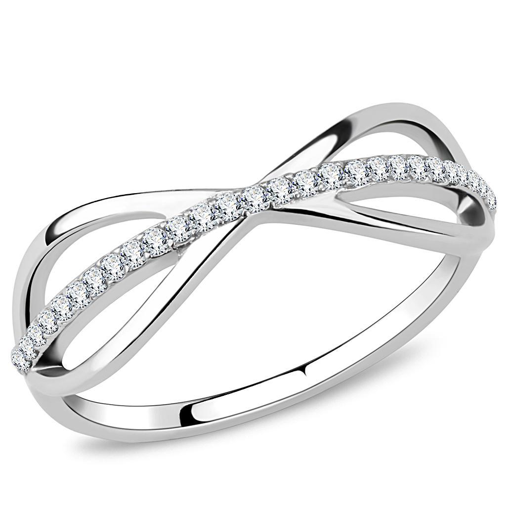 DA046 - High polished (no plating) Stainless Steel Ring with AAA Grade CZ  in Clear - Joyeria Lady