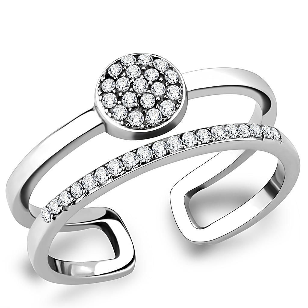 DA048 - High polished (no plating) Stainless Steel Ring with AAA Grade CZ  in Clear - Joyeria Lady
