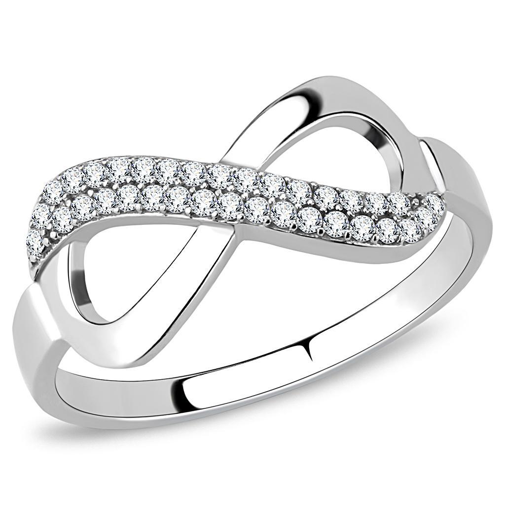 DA054 - High polished (no plating) Stainless Steel Ring with AAA Grade CZ  in Clear - Joyeria Lady