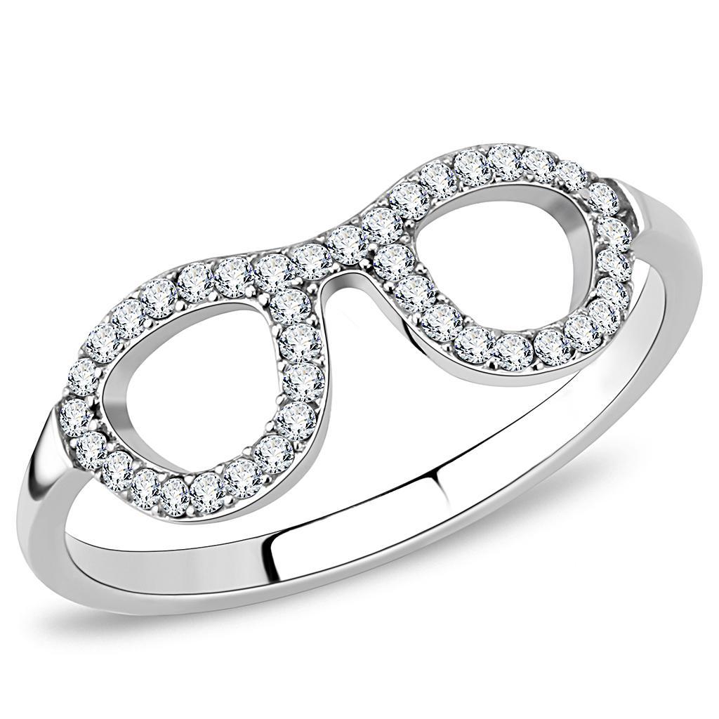 DA055 - High polished (no plating) Stainless Steel Ring with AAA Grade CZ  in Clear - Joyeria Lady