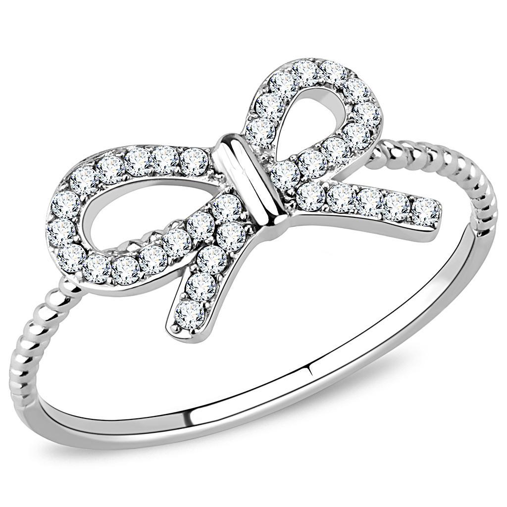 DA057 - High polished (no plating) Stainless Steel Ring with AAA Grade CZ  in Clear - Joyeria Lady