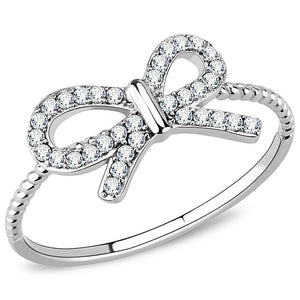 DA057 - High polished (no plating) Stainless Steel Ring with AAA Grade CZ  in Clear - Joyeria Lady