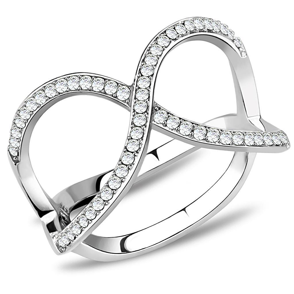 DA058 - High polished (no plating) Stainless Steel Ring with AAA Grade CZ  in Clear - Joyeria Lady