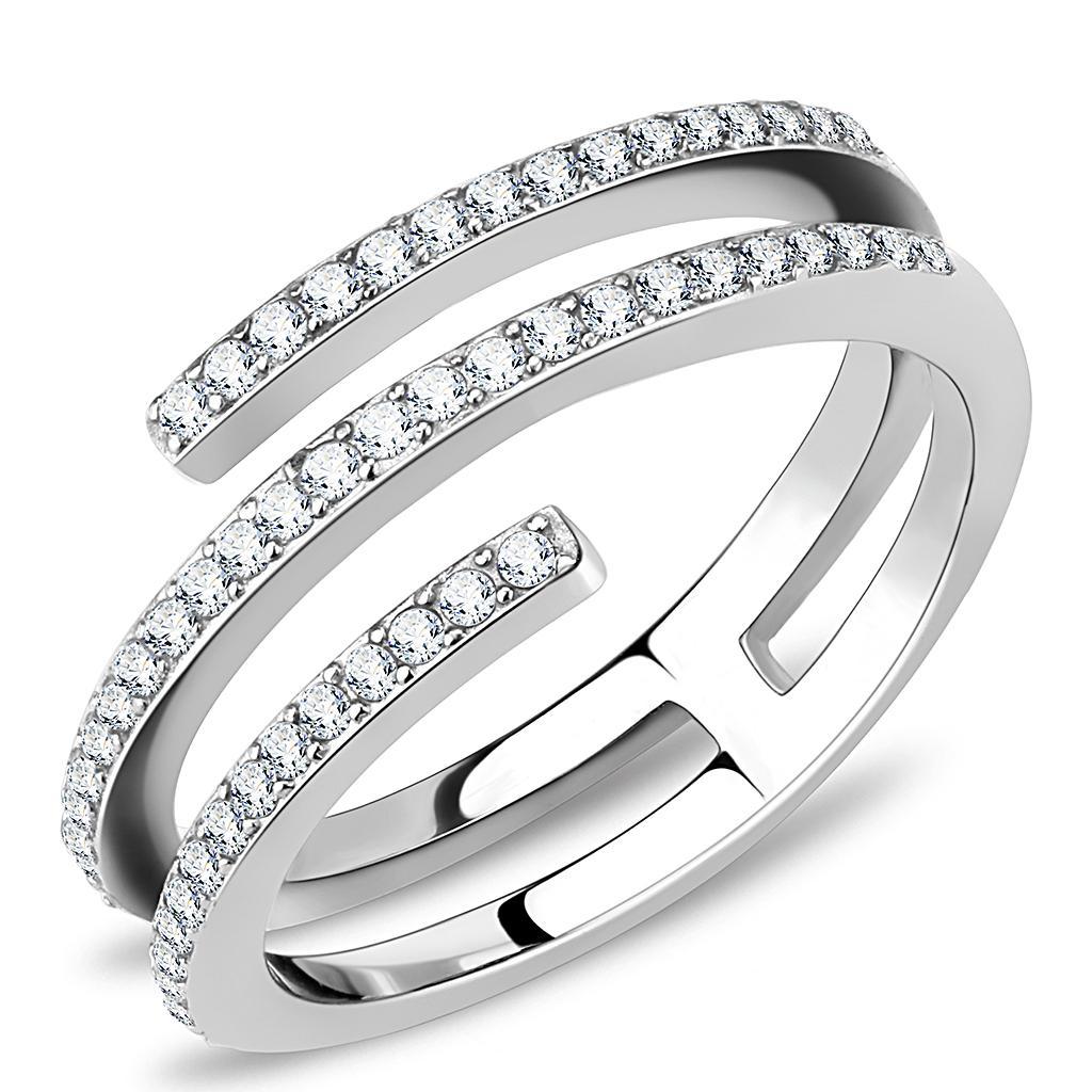 DA060 - High polished (no plating) Stainless Steel Ring with AAA Grade CZ  in Clear - Joyeria Lady