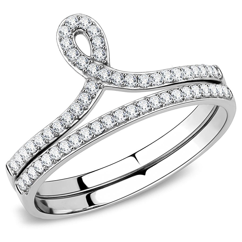 DA063 - High polished (no plating) Stainless Steel Ring with AAA Grade CZ  in Clear - Joyeria Lady