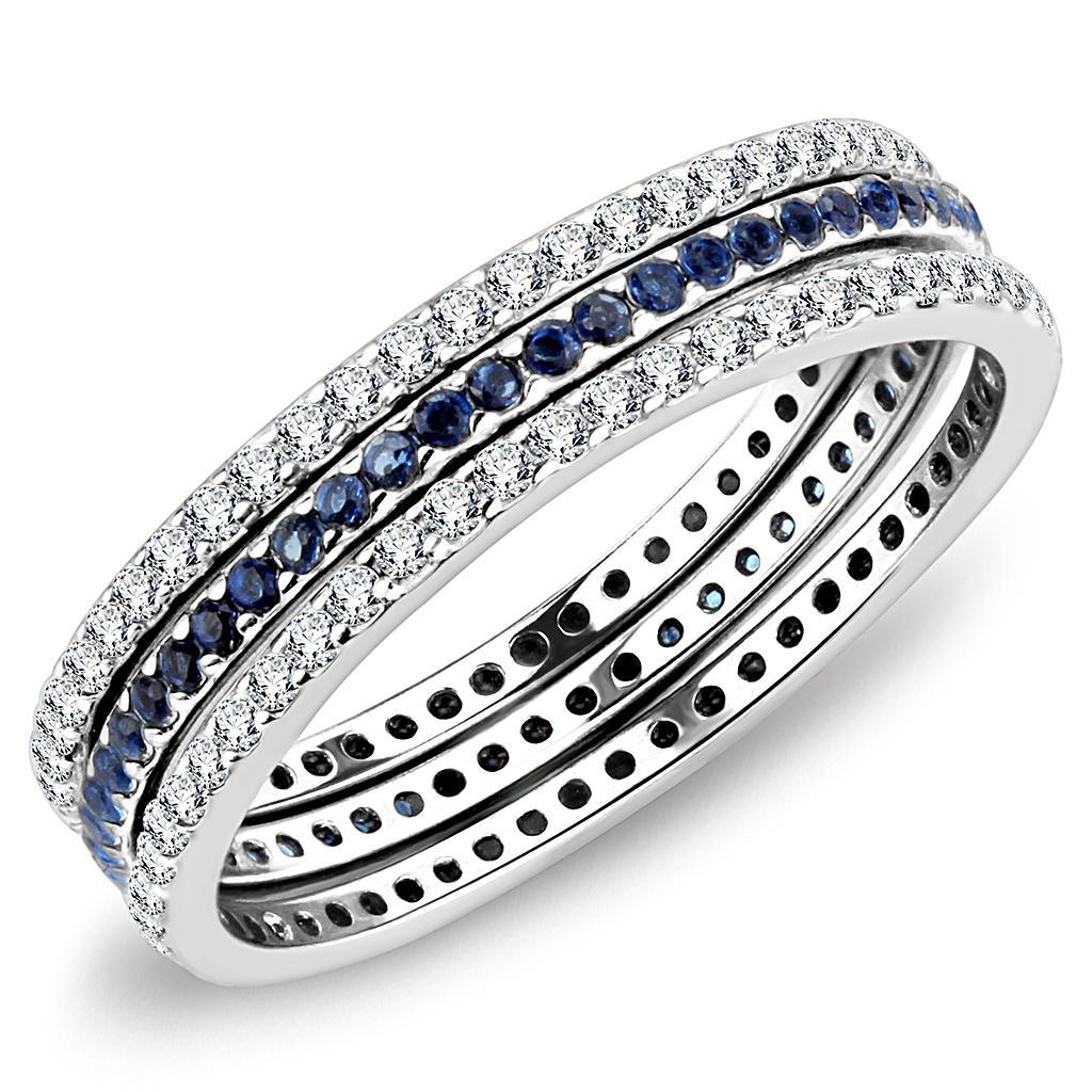 DA066 - High polished (no plating) Stainless Steel Ring with AAA Grade CZ  in London Blue - Joyeria Lady