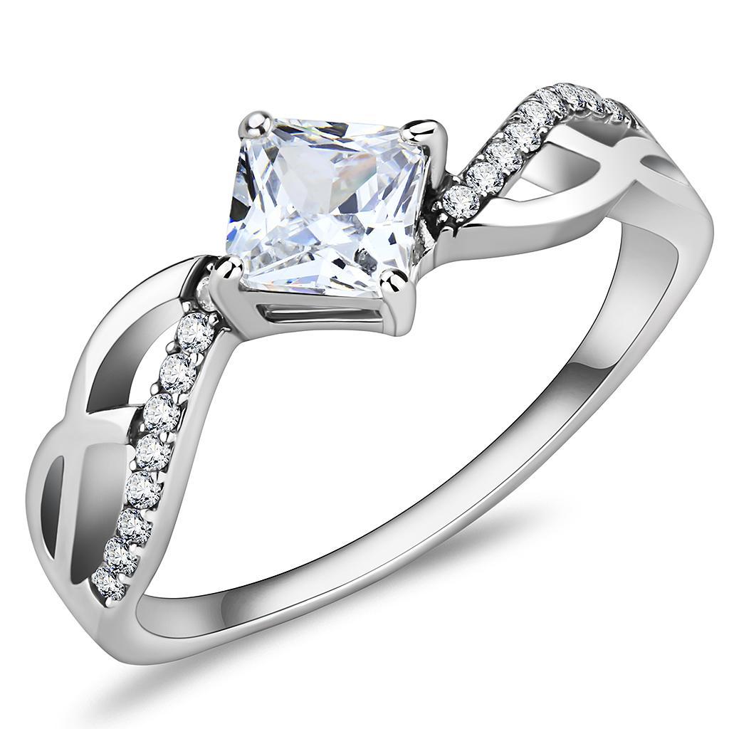 DA101 - High polished (no plating) Stainless Steel Ring with AAA Grade CZ  in Clear - Joyeria Lady