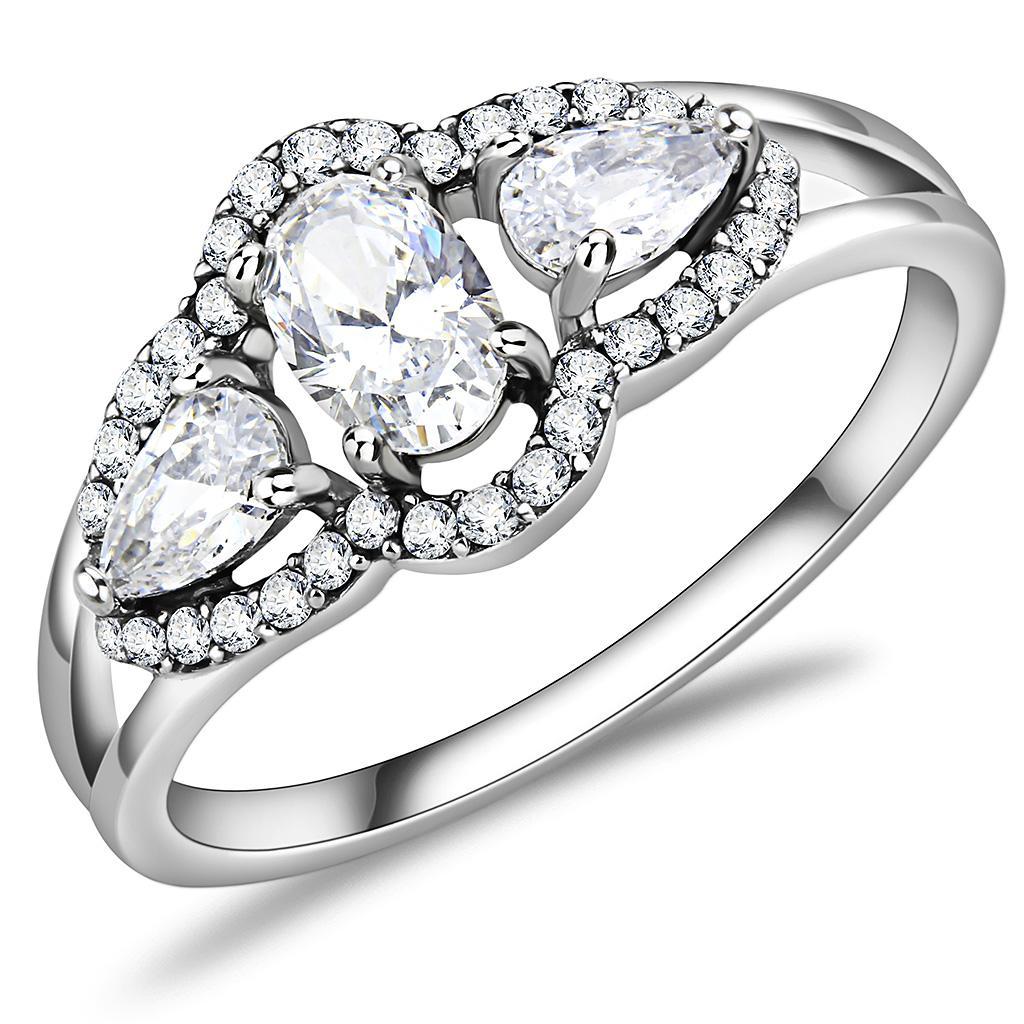 DA103 - High polished (no plating) Stainless Steel Ring with AAA Grade CZ  in Clear - Joyeria Lady