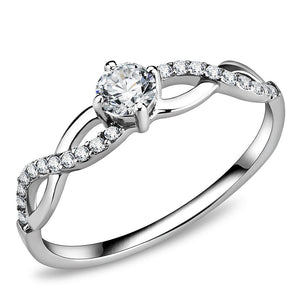 DA104 - High polished (no plating) Stainless Steel Ring with AAA Grade CZ  in Clear - Joyeria Lady