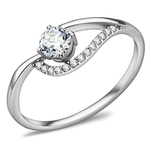 DA105 - High polished (no plating) Stainless Steel Ring with AAA Grade CZ  in Clear - Joyeria Lady