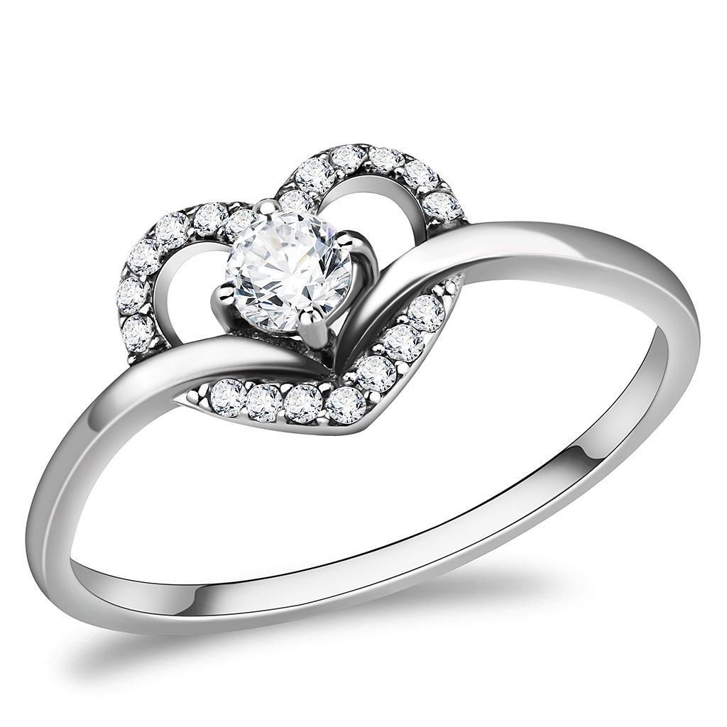 DA106 - High polished (no plating) Stainless Steel Ring with AAA Grade CZ  in Clear - Joyeria Lady